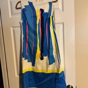 Leslie Fay Blue and Yellow Sheath Dress Sleeveless Cocktail